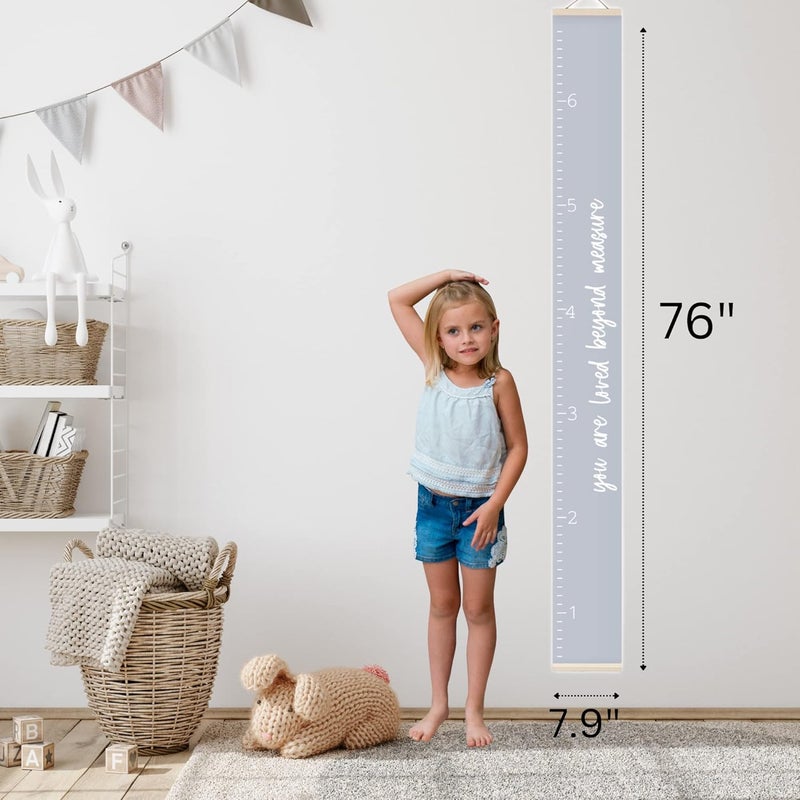 Morxy Canvas Growth Chart for Kids - Unisex Kids Room Wall Decor - Measuring Height Chart- Wall Tape with Height Chart for Kids (Canvas, Loved Beyond Measure- Gray) - Image 5